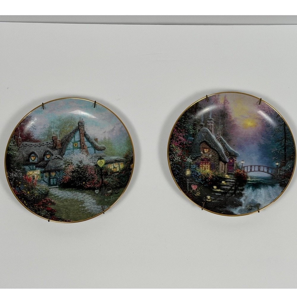 Thomas Kinkade Knowles Collector Plates – Sweetheart & Teabrook Cottage – 8.5"